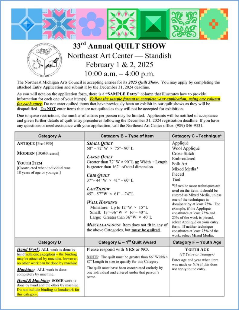 2024 Quilt Show instructions