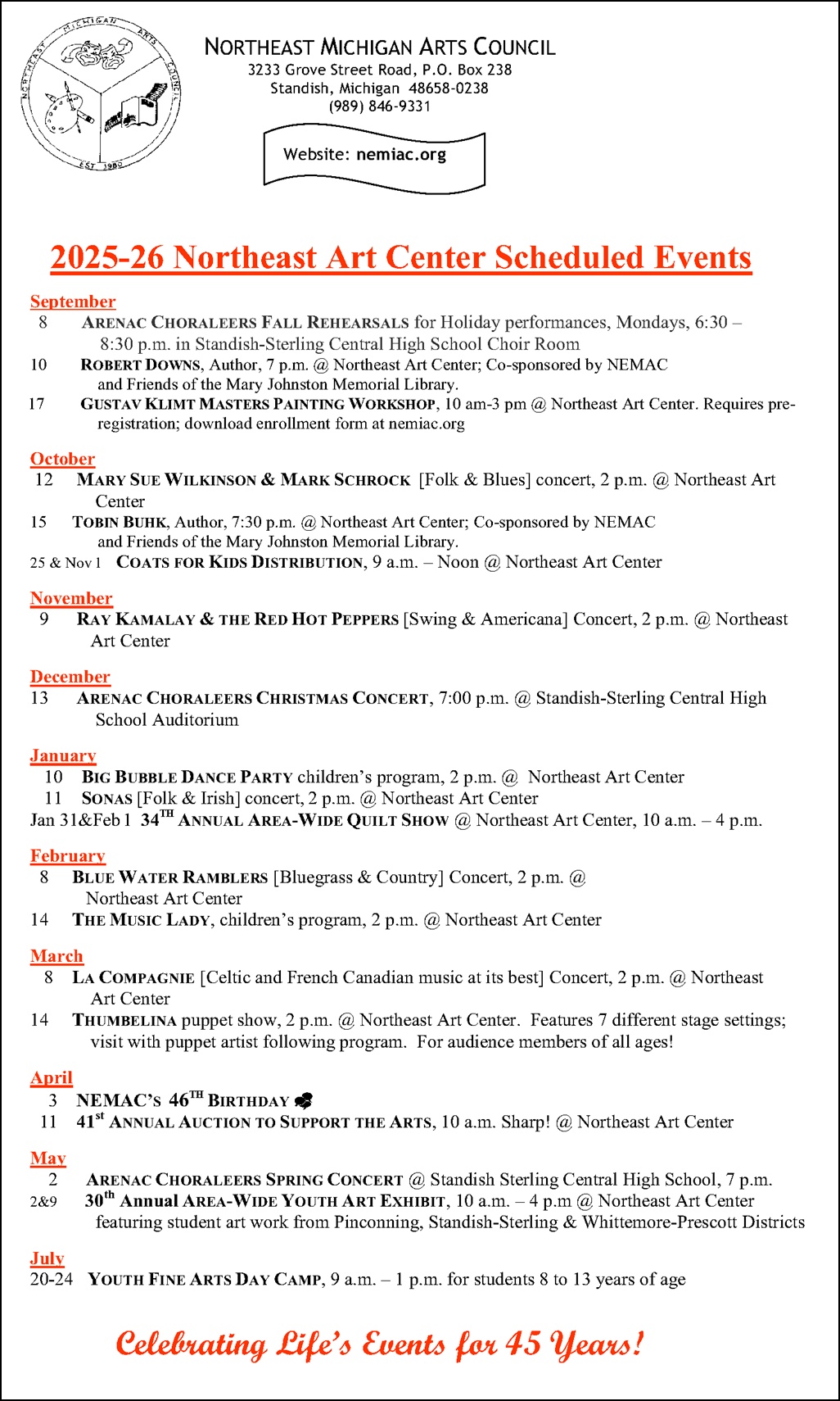 2025-26 NEMAC events calendar