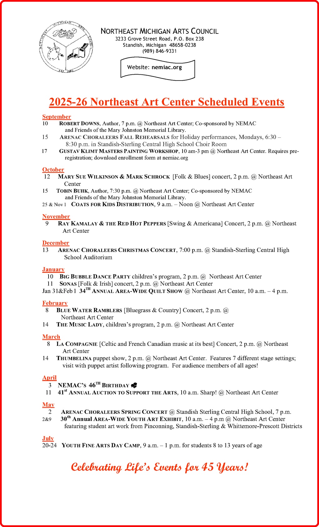2025-26 Events calendar
