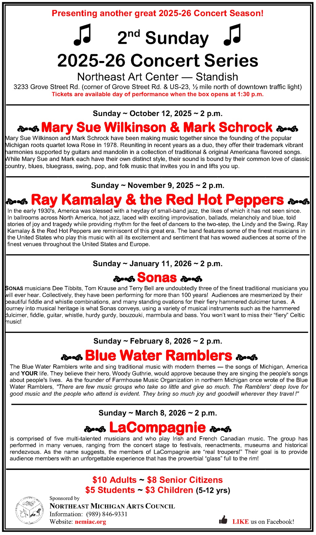 2025-26 Second Sunday Concert Schedule