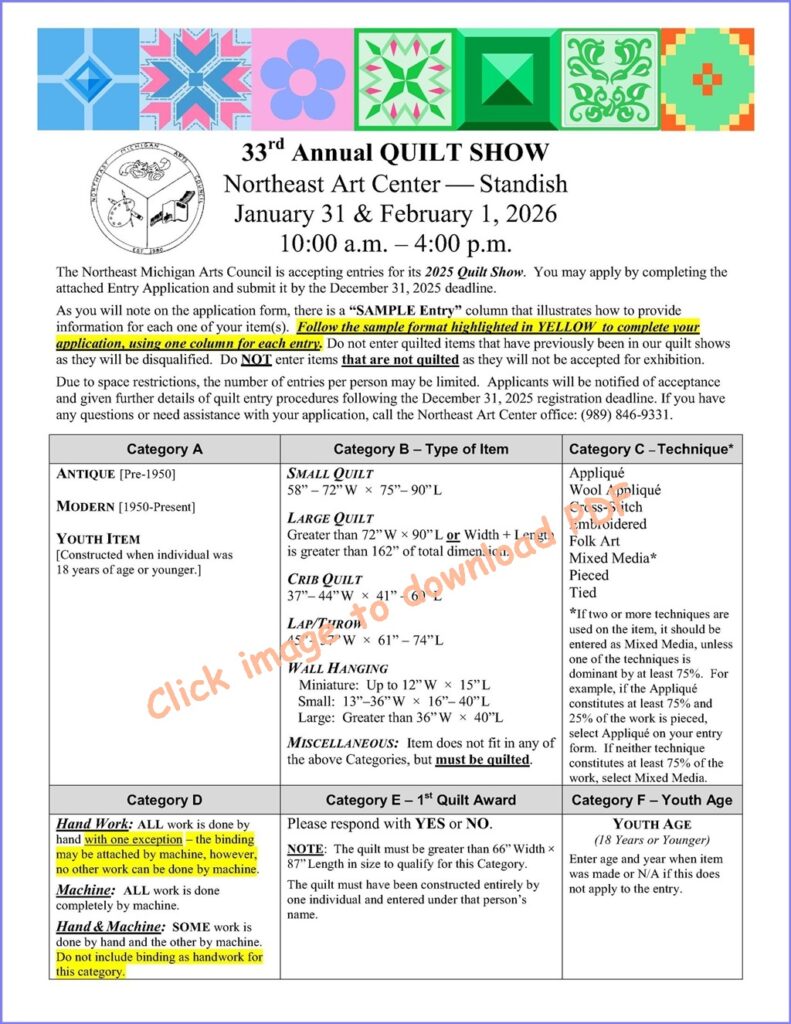 2026 Quilt show instructions