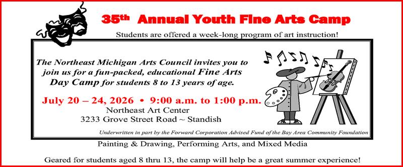 2026 Northeast MI Arts Council Youth Fine Arts Camp notice