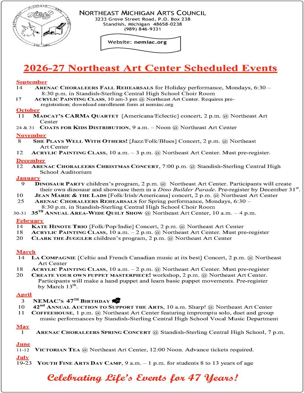 2026-2027 events calendar