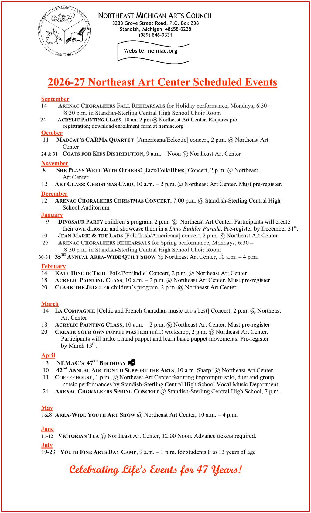 2026-2027 events calendar 9/11 update
