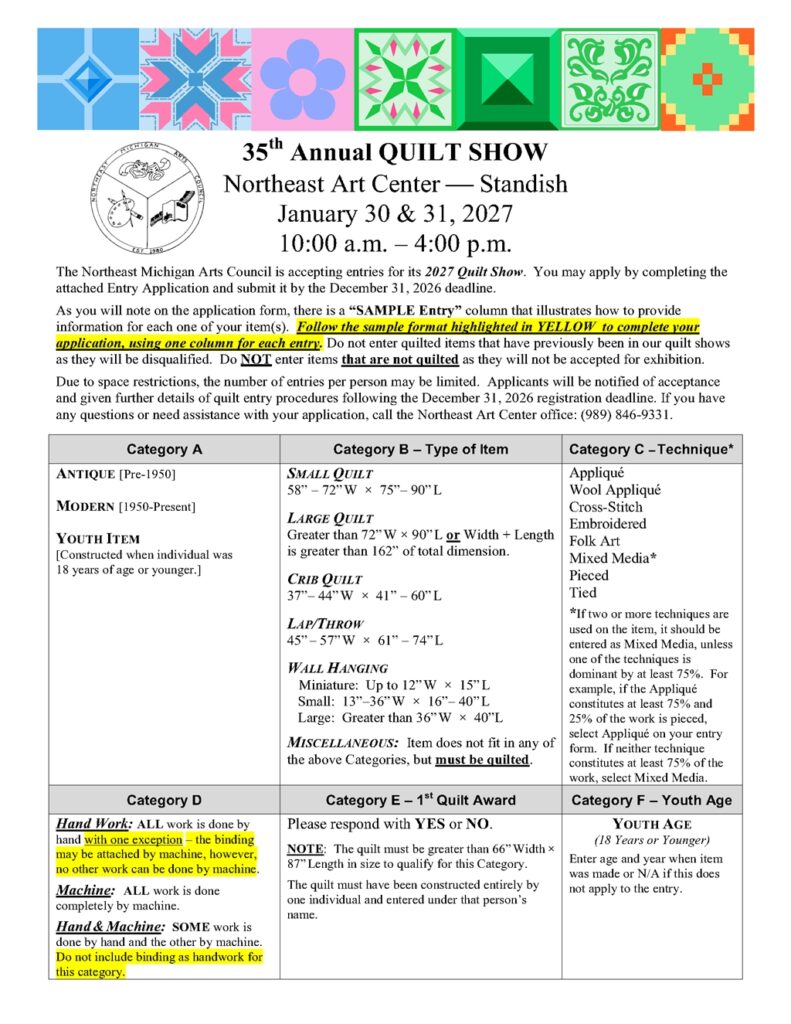 2027 35th annual quilt show instructions